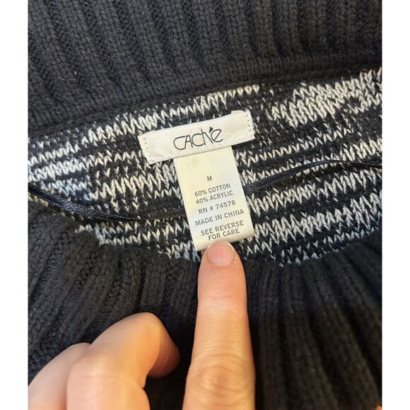 Y2K Cache Foldover Off Shoulder Medium Striped Colorblock Knit Tunic Sweater - Picture 5 of 8